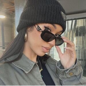 Prada Black Pr 14ys Unisex Rectangular Sunglasses  Logo